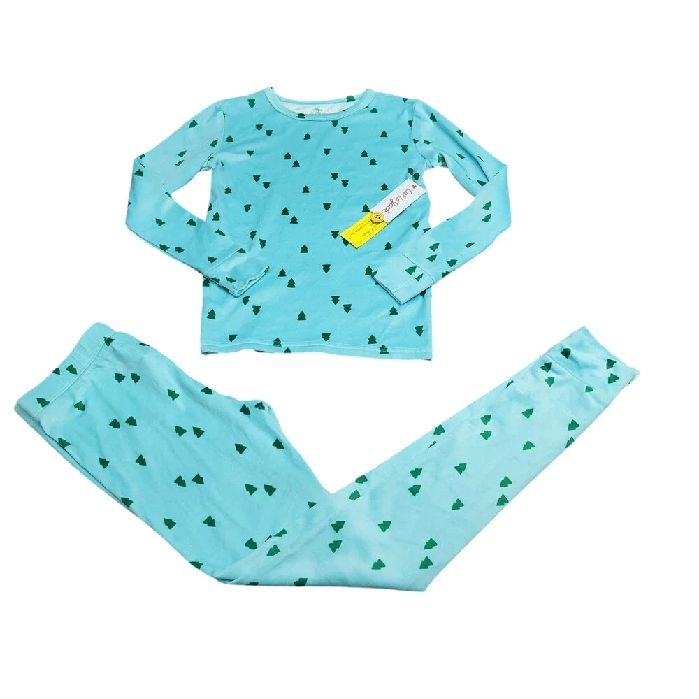 Cat & Jack Kids Boys Girls Pajama Set Size 14 Aqua Blue Top Pants Sleepwear